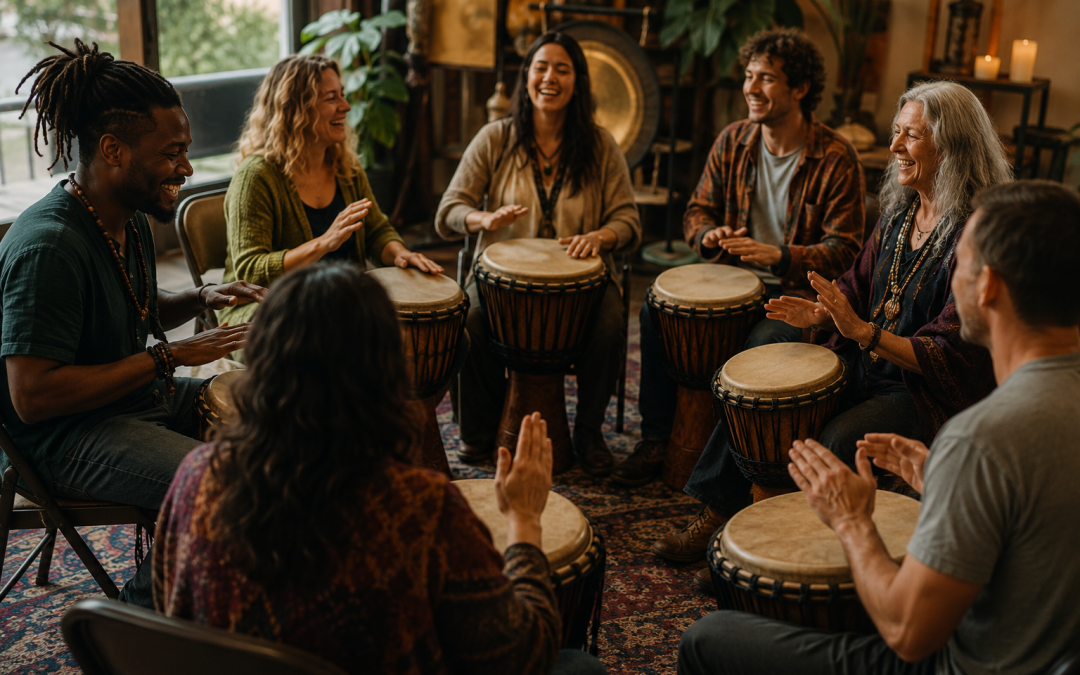 More than music group drum circle at Dan's Drumming in Lodi, Wisconsin where beginners experience rhythm, connection, and community together